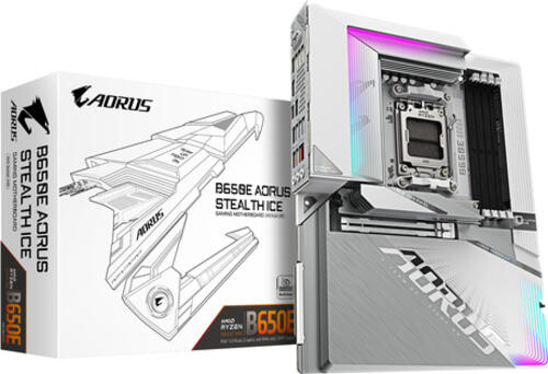 GIGABYTE B650E AORUS STEALTH ICE Mainboard - AMD Ryzen 9000er-Serie, 12+2+2 Phasen VRM, bis zu 8000 MHz DDR5 (OC), 1xPCIe 5.0 + 2xPCIe 4.0 M.2, 2,5 GbE LAN, WIFI 7, USB 3.2 Gen 2x2