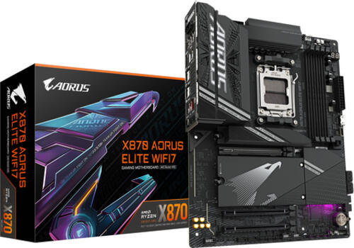 GIGABYTE X870 AORUS ELITE WIFI7 Mainboard - Unterstützt AMD Ryzen 9000 CPUs, 16+2+2 Phasen VRM, bis zu 8000MHz DDR5 (OC), 3xPCIe 5.0 + 1xPCIe 4.0, Wi-Fi 7, 2.5GbE LAN, USB 4