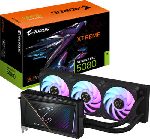 GIGABYTE AORUS GeForce RTX 5080 XTREME WATERFORCE 16G Grafikkarte - 16GB GDDR7&comma; 256 Bit&comma; PCI-E 5&period;0&comma; 2805MHz Core Clock&comma; 3 x DP 2&period;1a&comma; 1 x HDMI 2&period;1b&comma; NVIDIA DLSS 4&comma; GV-N5080AORUSX W-16GD