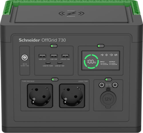 APC SE OffGrid Portable Power Station 730 &ndash; Li-Ionen-Akku&comma; LCD&comma; 2x Schuko Ausg&auml;nge&comma; 3x USB-A&comma; 2x USB-C&comma; 3x 12V&comma; kabelloses Ladeger&auml;t