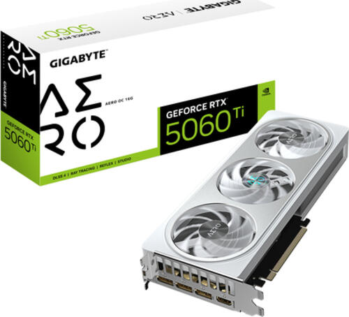 GIGABYTE GeForce RTX 5060 Ti AERO OC 16G Grafikkarte &ndash; 16 GB GDDR7&comma; 128 Bit&comma; PCI-E 5&period;0&comma; 2647MHz Kernfrequenz&comma; 3 x DisplayPort&comma; 1 x HDMI&comma; GV-N506TAERO OC-16GD