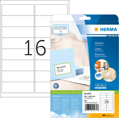 HERMA Adressetiketten Premium A4 99.1x33.8 mm weiß Papier matt 400 St.