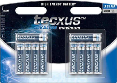 Tecxus LR03/AAA (Micro) Batterie, 10 Stk. Blister Alkali-Mangan Batterie (Alkaline), 1,5 V