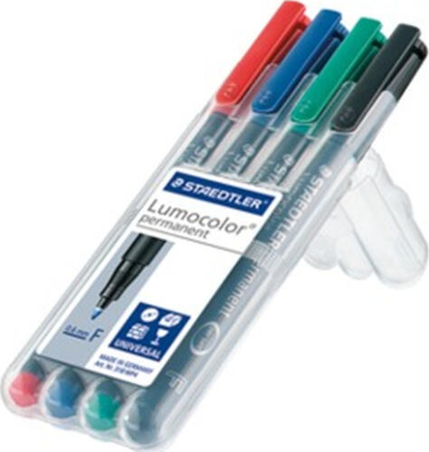 Staedtler Lumocolor 318 WP4 Permanent-Marker Feine Spitze Schwarz, Blau, Grün, Rot 4 Stück(e)