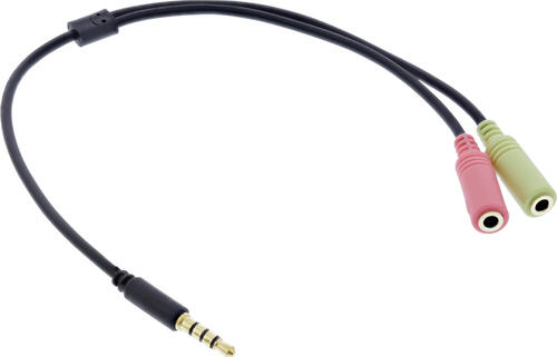 InLine Headset Adapterkabel, 3,5mm Stecker an 2x3,5mm Buchse, schwarz, 0,15m