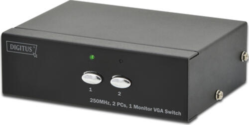 Digitus VGA Switch, 2 Inputs, 1 Output 250MHz, inkl. Netzteil, DC9V, 300mA, Max. Aufl. 1920x1080 Pixel