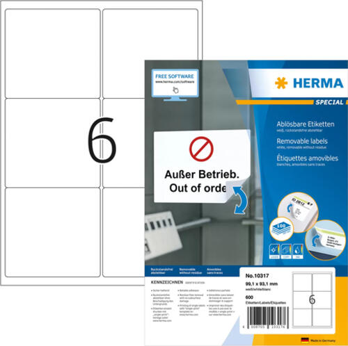 HERMA Repositionierbare Adressetiketten A4 99.1x93.1 mm weiß Movables Papier matt blickdicht 600 St.