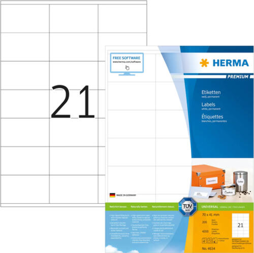 HERMA Etiketten Premium A4 70x41 mm weiß Papier matt 4200 St.