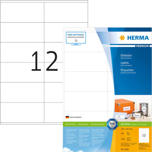 HERMA Etiketten Premium A4 105x48 mm weiß Papier matt 2400 St.