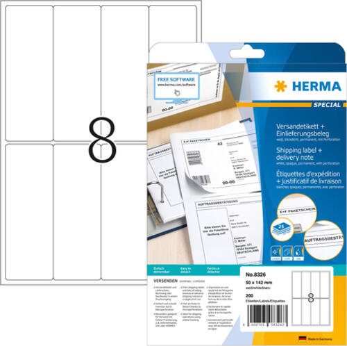 HERMA Versandetikett/Warnhinweis A4 50x142 mm weiß Papier matt 200 St.