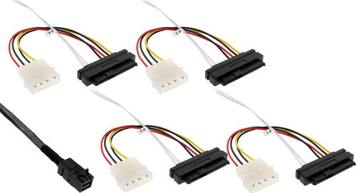 InLine Mini SAS HD Kabel, SFF-8643 zu 4x SFF-8482 (29-pol.) + Strom, 1m