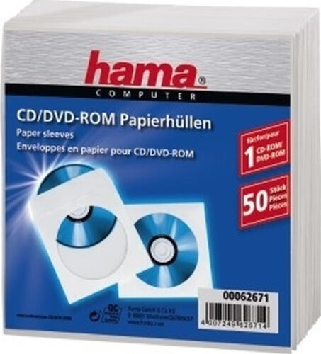 Hama CD-ROM Paper Sleeves 50, White 50 Disks Wei&szlig;
