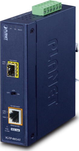 PLANET Industrial PoE Gigabit Media Converter, SFP 10/100/1000Base-T to SFP Open Slot PoE 802.3at