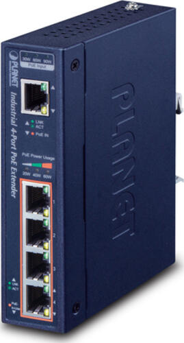 PLANET Gigabit PoE Extender, 60 Watt 1-port ultra PoE to 4-port, 802.3af/at