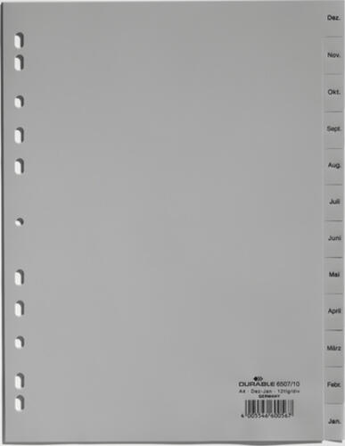 Durable 6507-10 Index der Registerkarte Monate Polypropylen (PP) Grau