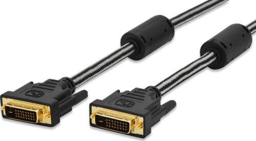 Ednet DVI Anschlusskabel, DVI(24+1), 2x Ferrit St/St, 3.0m, DVI-D Dual Link, sw, cotton , gold