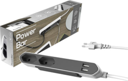 Allocacoc PowerBar USB Verlängerungskabel 2 AC-Ausgänge Grau, Weiß