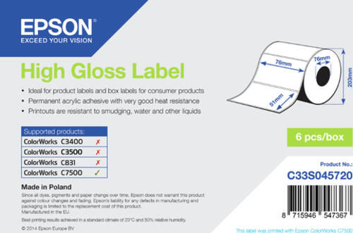 Epson High Gloss Label - Die-cut Roll: 76mm x 51mm, 2310 labels