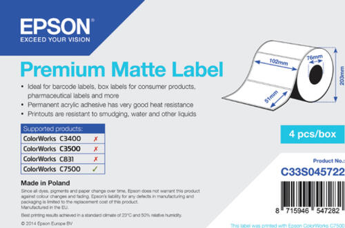 Epson Premium Matte Label - Die-cut Roll: 102mm x 51mm, 2310 labels