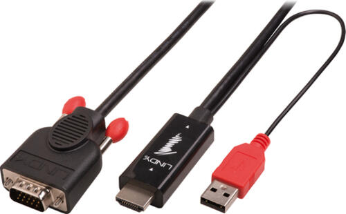 Lindy 41455 Videokabel-Adapter 1 m HDMI + USB VGA (D-Sub) Schwarz