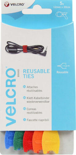 Velcro VEL-EC60250 Kabelbinder Kabelbinder mit Klettverschluss Blau, Grün, Orange, Rot, Gelb 5 Stück(e)