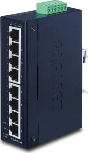 PLANET Managed Industrial Gigabit Switch 8-Port 10/100/1000 Mbps IP30 Slim Type