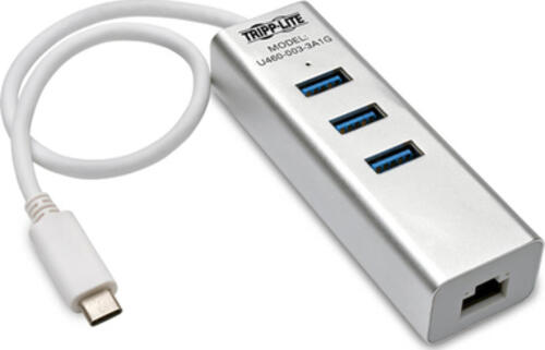 EATON TRIPPLITE 3-Port USB-C Hub with LAN Port USB-C to 3x USB-A Ports and Gbe USB 3.0 White