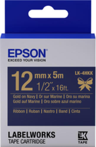 Epson Etikettenkassette, Satinband LK-4HKK Gold/Navyfarben 12 mm (5 m)