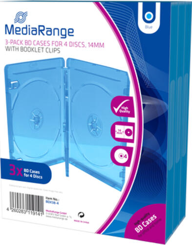 MediaRange BOX38-4-30 CD-Hülle Schmuckschatulle 4 Disks Blau, Transparent