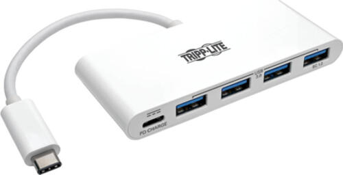 EATON TRIPPLITE 4-Port USB-C Hub with Power Delivery USB-C to 4x USB-A Ports USB 3.0 White