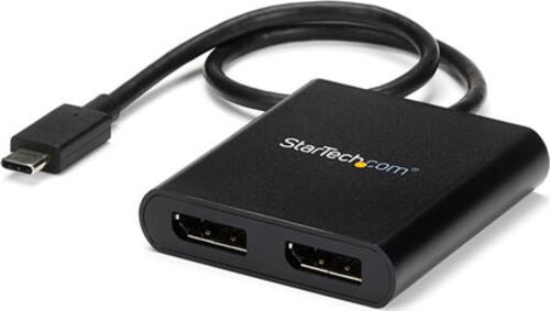 StarTech.com USB-C auf Dual DisplayPort 1.2 Adapter, USB-C Multi-Monitor MST Hub, Dual 4K 30Hz/1080p 60Hz DP Laptop Display Extender / Splitter, extra langes integriertes Kabel - nur Windows