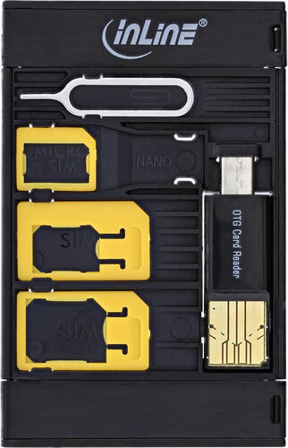 InLine SIM-BOX, Simkartenadapter und Zubehörbox mit OTG Kartenleser