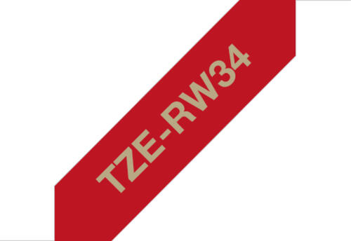 Brother TZE-RW34 Etiketten erstellendes Band Gold auf Rot