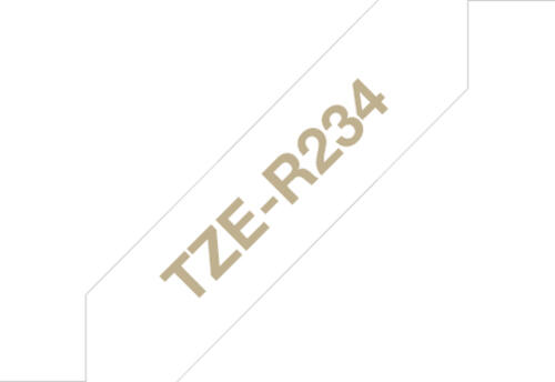 Brother TZE-R234 Etiketten erstellendes Band Gold auf Weiß