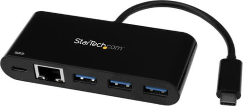 StarTech.com 3 Port USB-C Hub mit Gigabit Ethernet und 60 W Stromversorgung Passthrough Laptop Aufladung - USB-C auf 3x USB-A (USB 3.0 SuperSpeed 5 Gbit/s) - USB 3.2 Gen 1 Typ-C Adapter Hub
