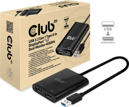 CLUB3D USB3.2 Gen1 Type A to DisplayPort1.2 Dual Monitor 4K60Hz DisplayLink Video Splitter