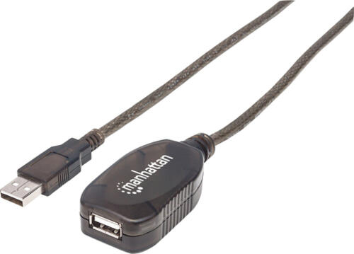 Manhattan Hi-Speed USB 2.0 Repeater Kabel, USB A-Stecker auf A-Buchse, in Reihe schaltbar, 15 m, schwarz