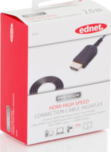 Ednet HDMI High Speed Verbindungskabel, Typ A, HighFlex St/St, 2.0m, m/Ethernet, 4K Ultra, CE, gold, sw