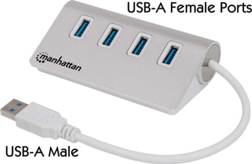 Manhattan 4-Port USB 3.0 Hub, Vier USB 3.0 Typ A-Ports, Aluminiumgehäuse, Stromversorgung über USB