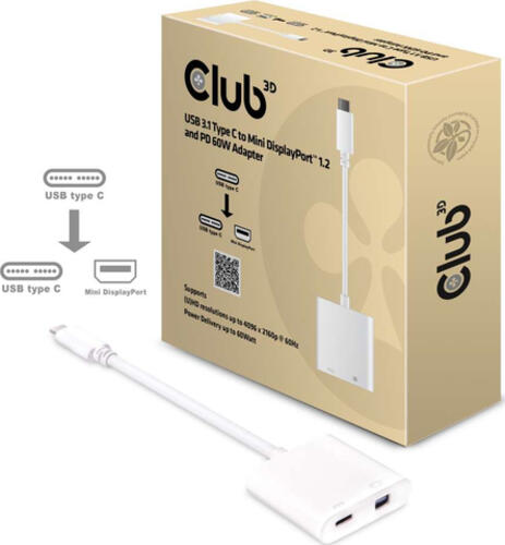 CLUB3D USB 3.1 Type C auf Mini DisplayPort 1.2 und PD 60W Adapter