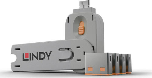 Lindy 40453 Schnittstellenblockierung Schnittstellenblockierung + Schlüssel USB Typ-A Orange Acrylnitril-Butadien-Styrol (ABS) 5 Stück(e)