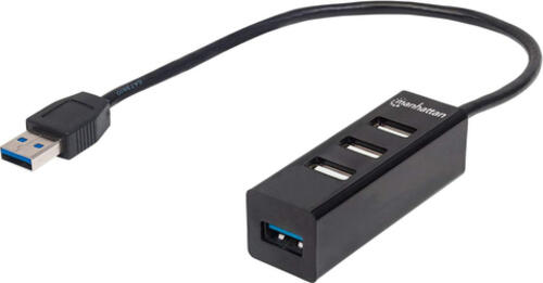Manhattan USB 3.0/USB 2.0 Kombo-Hub, Ein USB 3.0-Port, drei USB 2.0-Ports, Stromversorgung über USB, schwarz