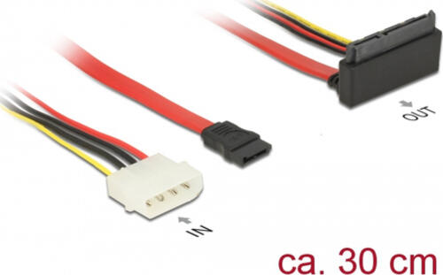 DeLOCK 85514 SATA-Kabel 0,3 m 1 x Molex 4 pin 1 x SATA 22 pin, 1 x SATA 7 pin Mehrfarbig
