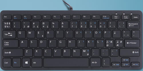 R-Go Tools Compact Ergonomische Tastatur R-Go , flaches Design, Mini-Tastatur, QWERTY (NORDIC), verkabelt, schwarz