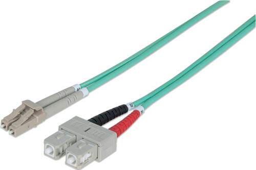 Intellinet Glasfaser LWL-Anschlusskabel, Duplex, Multimode, LC/SC, 50/125 m, OM3, 2 m, Aqua