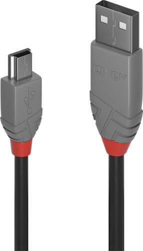 Lindy 36721 USB Kabel 0,5 m USB 2.0 USB A Mini-USB B Schwarz, Grau