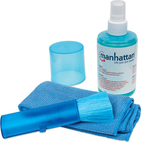 Manhattan LCD Cleaning Kit, Alkoholfrei, enthält 200 ml Reinigungsflüssigkeit, Pinsel und Mikrofasertuch