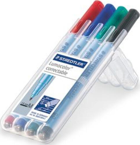 Staedtler Lumocolor correctable 305 Marker 4 Stück(e) Schwarz, Blau, Grün, Rot