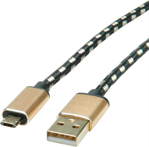 ROLINE 11.02.8820 USB Kabel 1,8 m USB 2.0 USB C Micro-USB B Schwarz, Gold