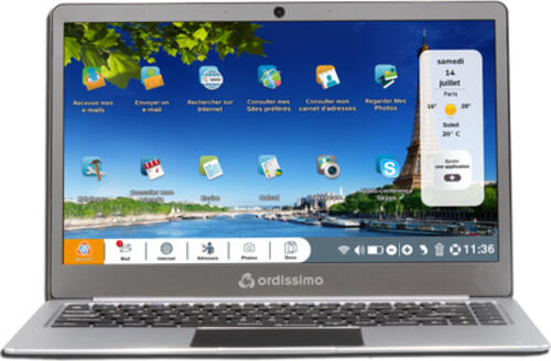 ORDISSIMO ART0383 laptop Intel Celeron N3350 35,6 cm (14) Full HD 4 GB DDR4-SDRAM 64 GB eMMC Wi-Fi 5 (802.11ac) Silber
